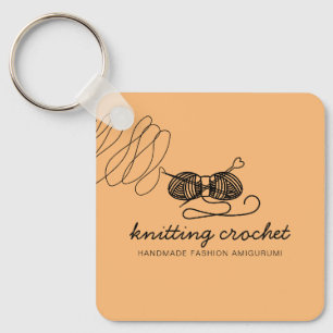 Orange Knitting Crochet Logo Keychain