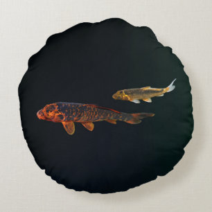 Orange Koi and Gold Koi Round Pillow