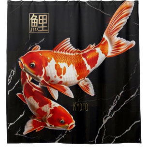 Orange Koi Fish Black Marble Gold
