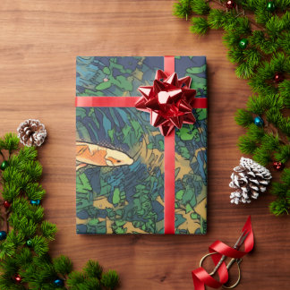 Orange Koi Fish in Pond AI Stylized Illustration Wrapping Paper
