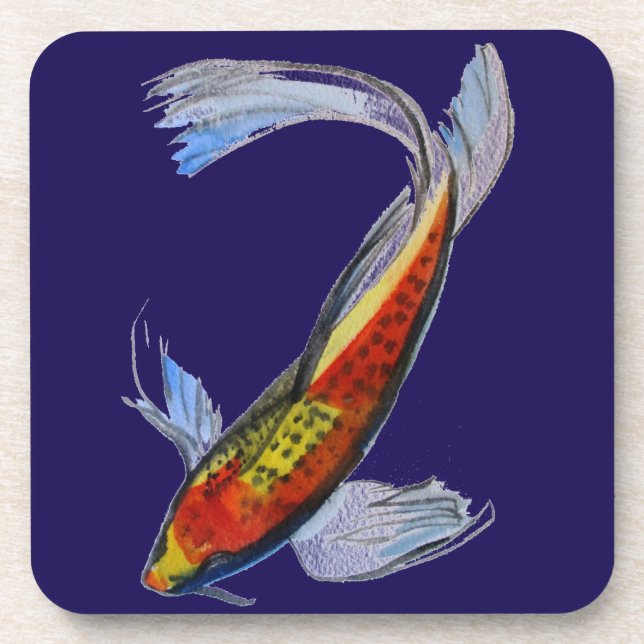 Orange Koi Japanese watercolour carp art Coaster (Front)