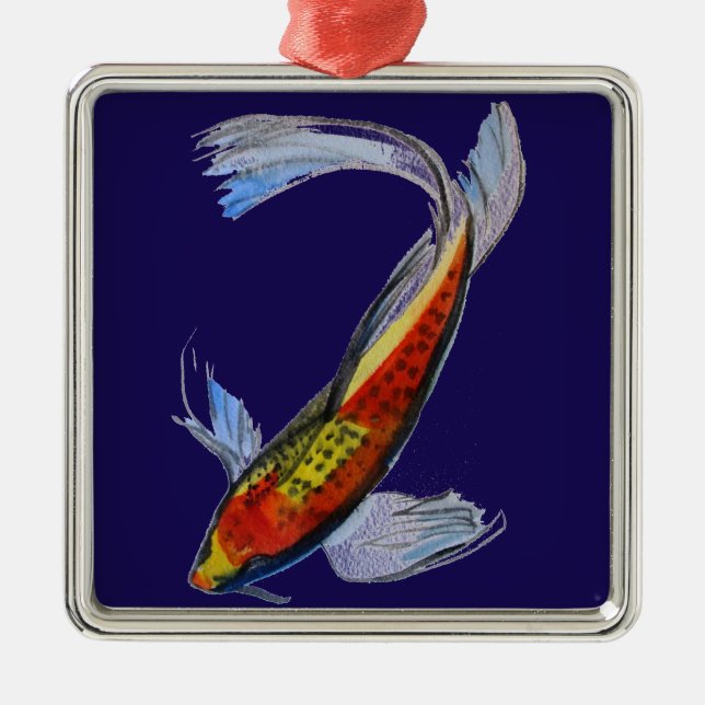 Orange Koi Japanese watercolour carp art Metal Ornament (Front)