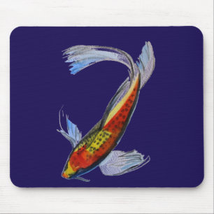 Orange Koi Japanese watercolour carp art Mouse Pad
