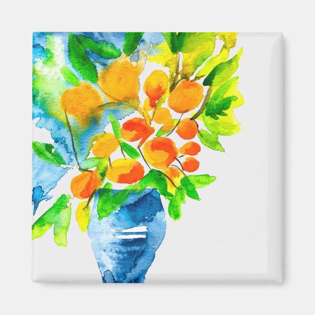 Orange kumquat fruit art watercolor magnet (Front)