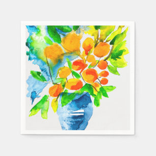 Orange kumquat fruit art watercolor napkin