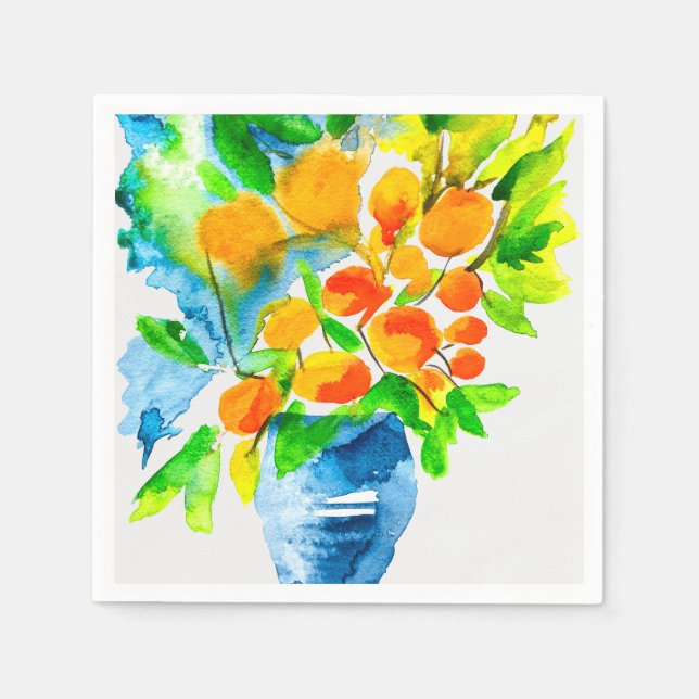 Orange kumquat fruit art watercolor napkin (Front)