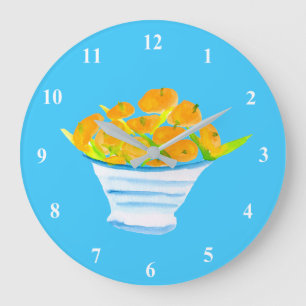 Orange kumquats watercolor fruit large clock