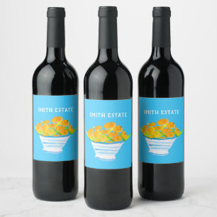 Orange kumquats watercolor fruit wine label