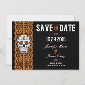 Orange Lace Sugar Skull Save the Dates 4.5x6.25" Date