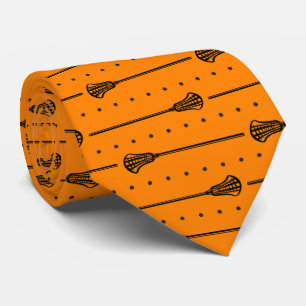 Orange Lacrosse Black Sticks & Dots Pattern Tie