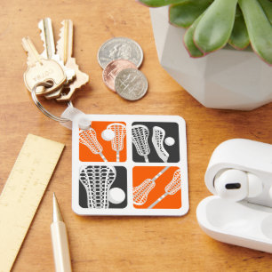 Orange Lacrosse Blocks of Sticks and Balls Keychain