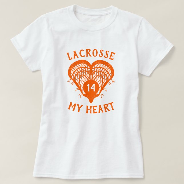 Orange Lacrosse My Heart T-Shirt (Design Front)
