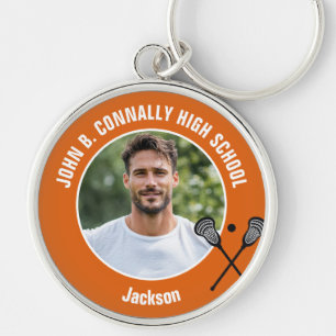 Orange Lacrosse Player Photo High School Keychain