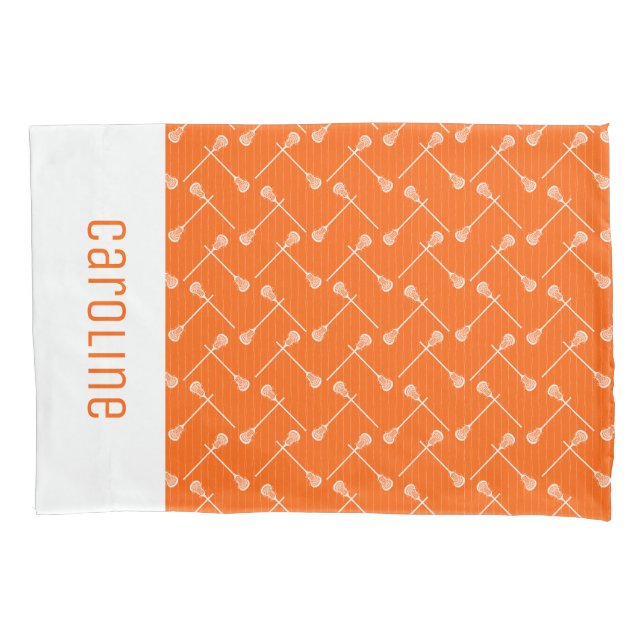 Orange Lacrosse White Sticks Patterned Pillowcase (Front)
