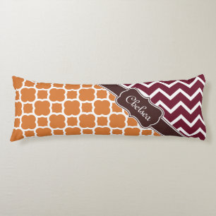 Orange Lattice Maroon Chevron Patterns Brown Name Body Pillow
