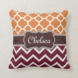 Orange Lattice Maroon Chevron Patterns Brown Name Throw Pillow