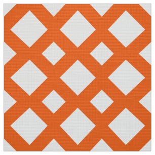 Orange Lattice on White Geometric Fabric