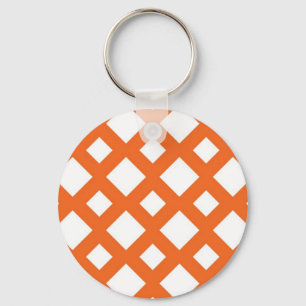 Orange Lattice on White Keychain