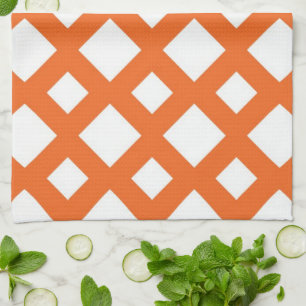 Orange Lattice on White Kitchen Towel