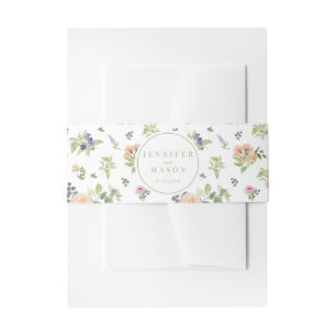 Orange Lavender Floral Spring Summer Wedding Invitation Belly Band