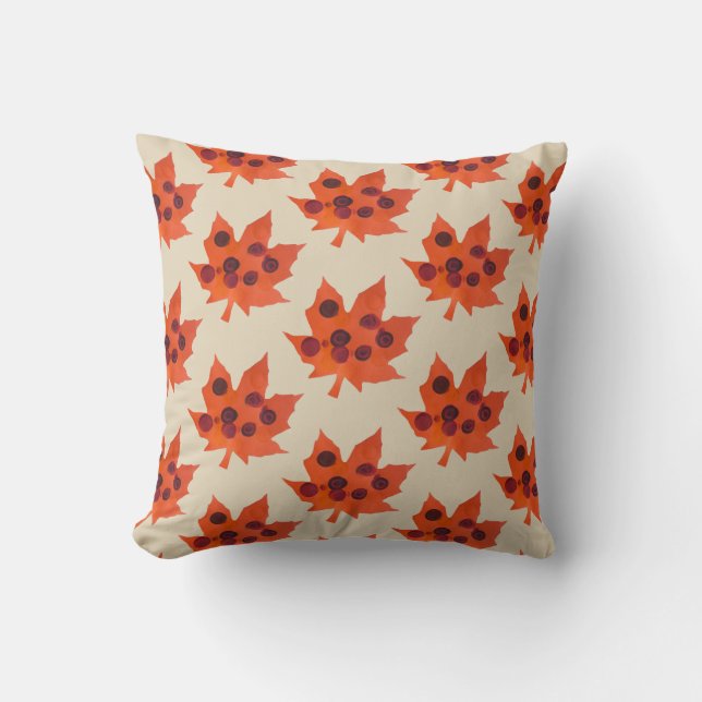 Orange Leaf Autumn Harvest Pattern Throw Pillow (Front)