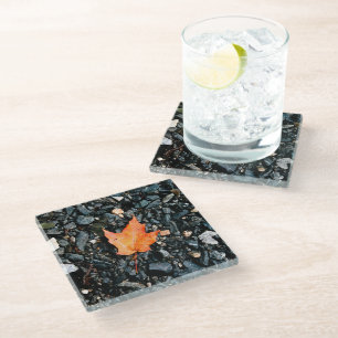 Orange Leaf  Glass Coaster