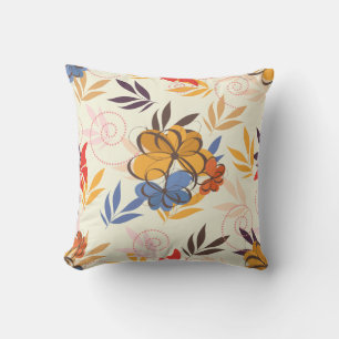 Orange Leaves and Blossoms Throw Pillow