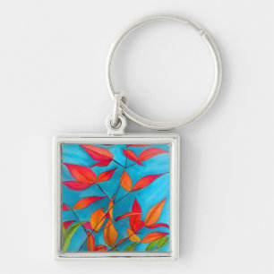 Orange leaves Autumn original watercolour art Keychain