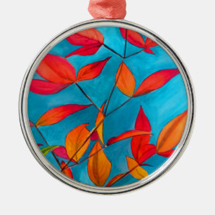 Orange leaves Autumn original watercolour art Metal Ornament