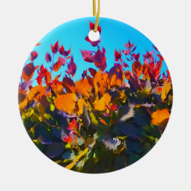 Orange leaves in Fall Ceramic Ornament (Front)