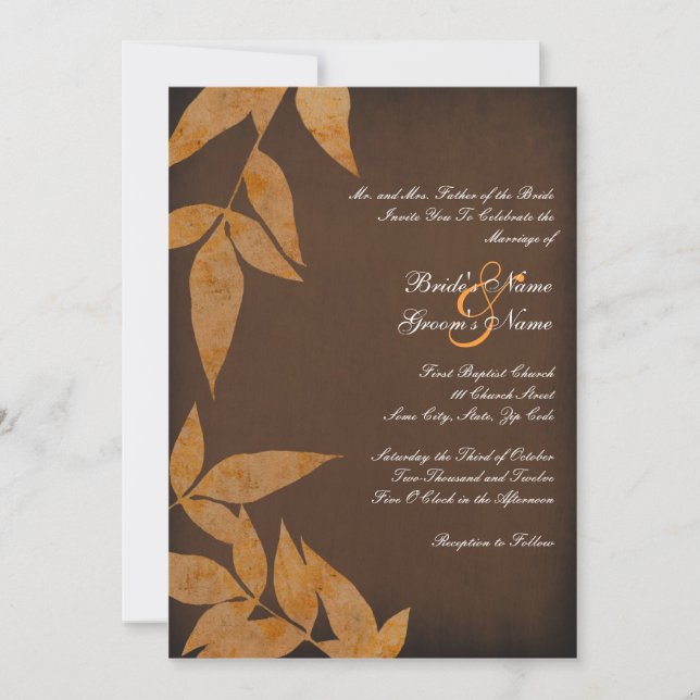 Orange Leaves Vintage Wedding Invitations (Front)