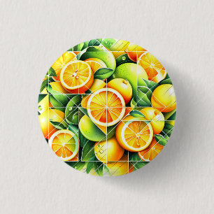 Orange Lemon Botanical Citrus Geometric 1 Inch Round Button