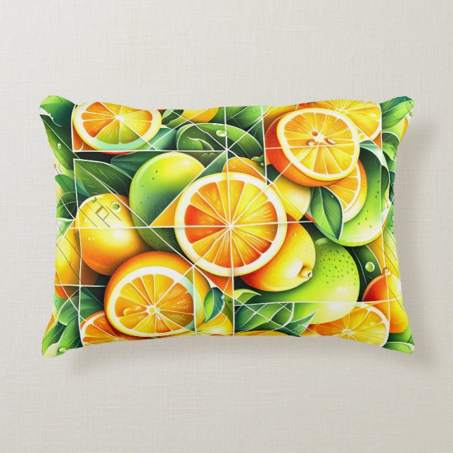 Orange Lemon Botanical Citrus Geometric Accent Pillow (Front)