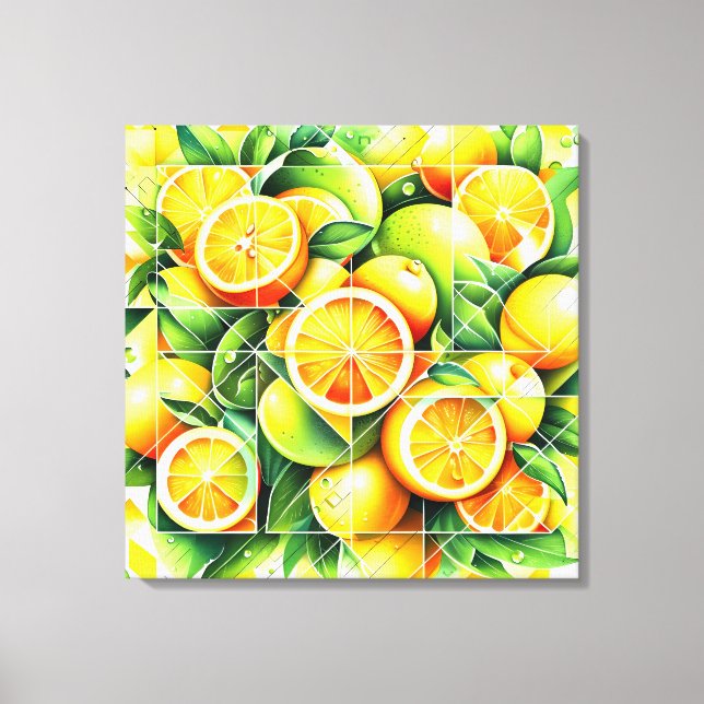 Orange Lemon Botanical Citrus Geometric Canvas Print (Front)