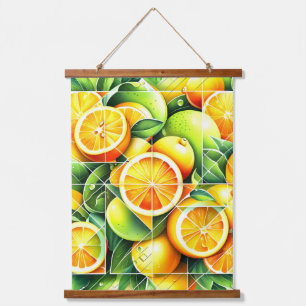 Orange Lemon Botanical Citrus Geometric Hanging Tapestry
