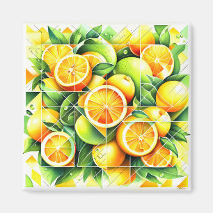 Orange Lemon Botanical Citrus Geometric Magnet
