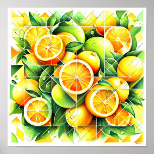 Orange Lemon Botanical Citrus Geometric Poster