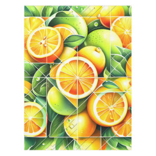 Orange Lemon Botanical Citrus Geometric Tablecloth