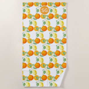 Orange Lemon Citrus Fruit Pattern Beach Towel