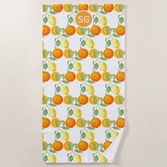 Orange Lemon Citrus Fruit Pattern  Beach Towel (Front)