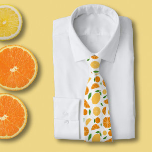 Orange & Lemon Pattern White Tie