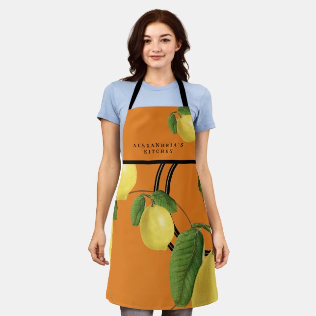 Orange Lemon Print Pattern | Your Name + Kitchen Apron (Worn)