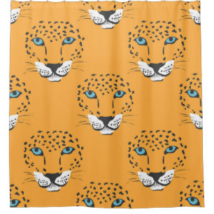 Orange leopard head, seamless pattern.