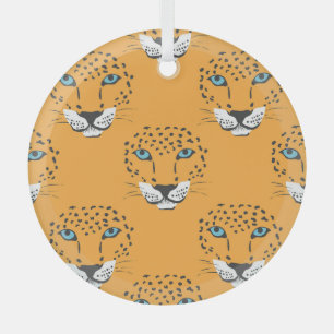 Orange leopard head, seamless pattern. glass ornament