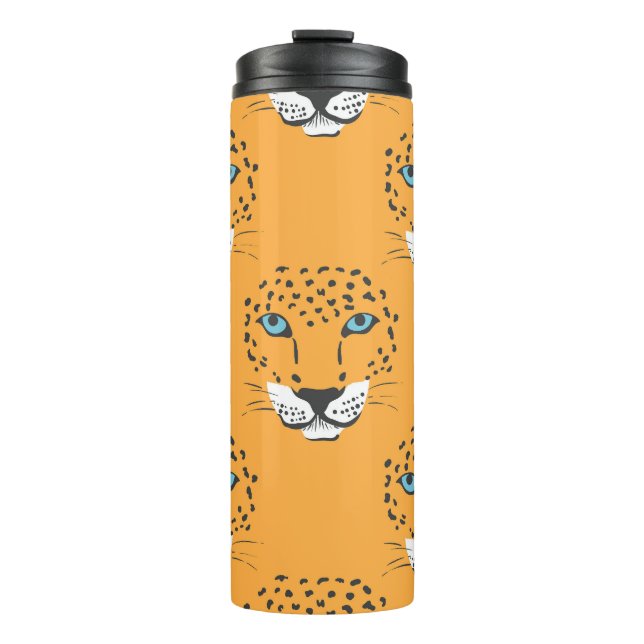 Orange leopard head, seamless pattern. thermal tumbler (Front)