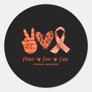 Orange Leopard Peace Love Cure Leukaemia Awareness Classic Round Sticker