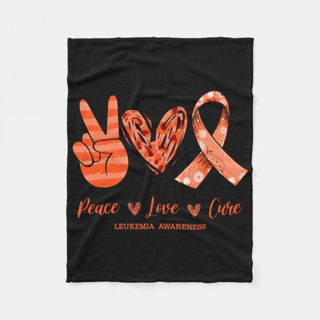 Orange Leopard Peace Love Cure Leukaemia Awareness Fleece Blanket (Front)