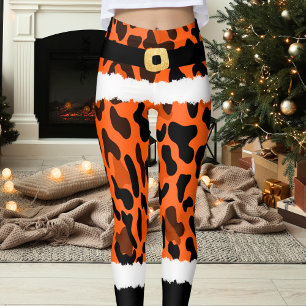 Orange Leopard Santa Merry Christmas Leggings