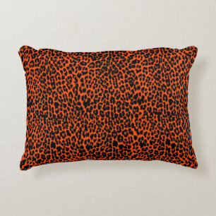 Orange Leopard Skin Print Accent Pillow
