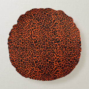 Orange Leopard Skin Print Round Pillow